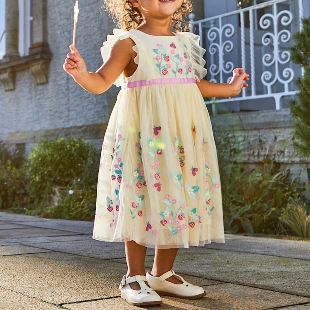 JoJo Maman Bébé Strawberry Embroidered Tulle Dress – 2–3Y